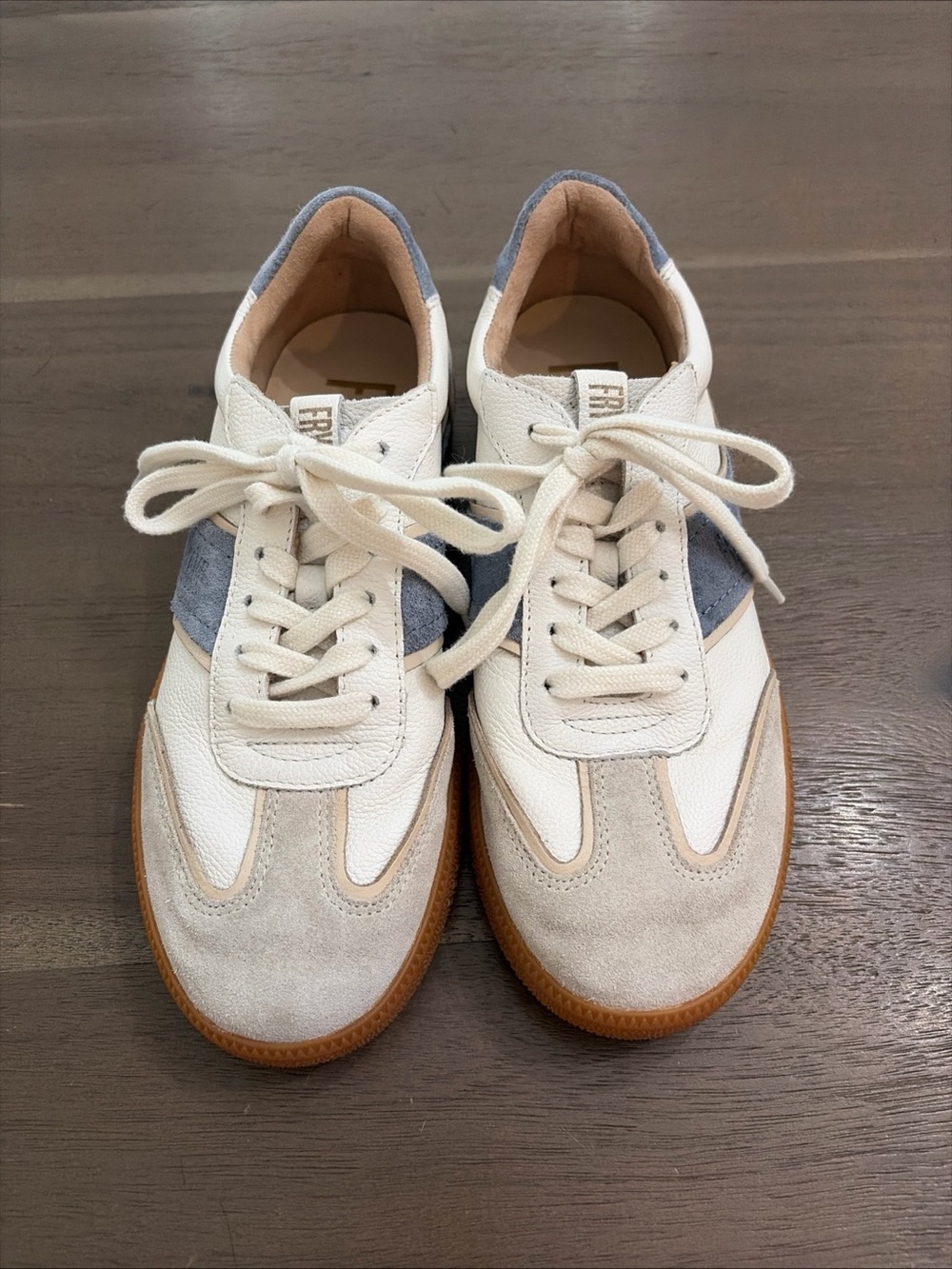 Frye Milly Leather & Suede Lace-Up Sneakers in Ivory and Azul